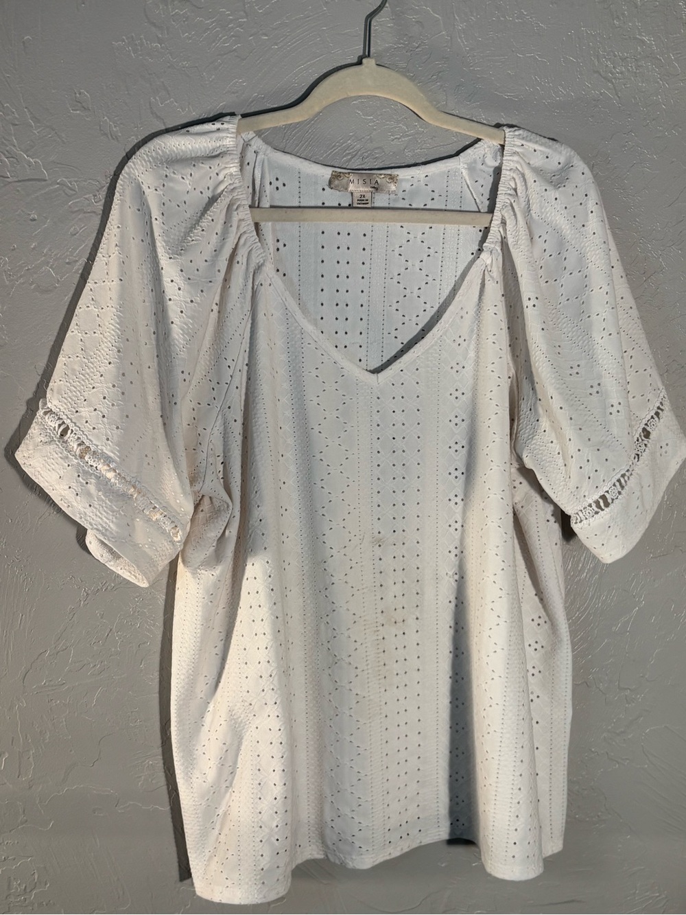 Misia White Eyelet Peasant Top